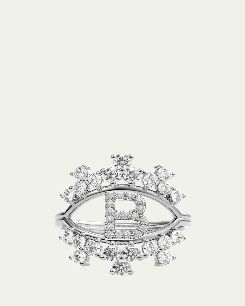 Sara 18K White Gold Diamond Ring, Letter B